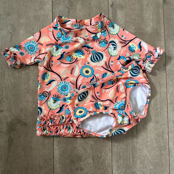 RuffleButts Paisley Paradise Two-Piece Rashguard Swimsuit Size 18-24 months - Picture 4 of 15